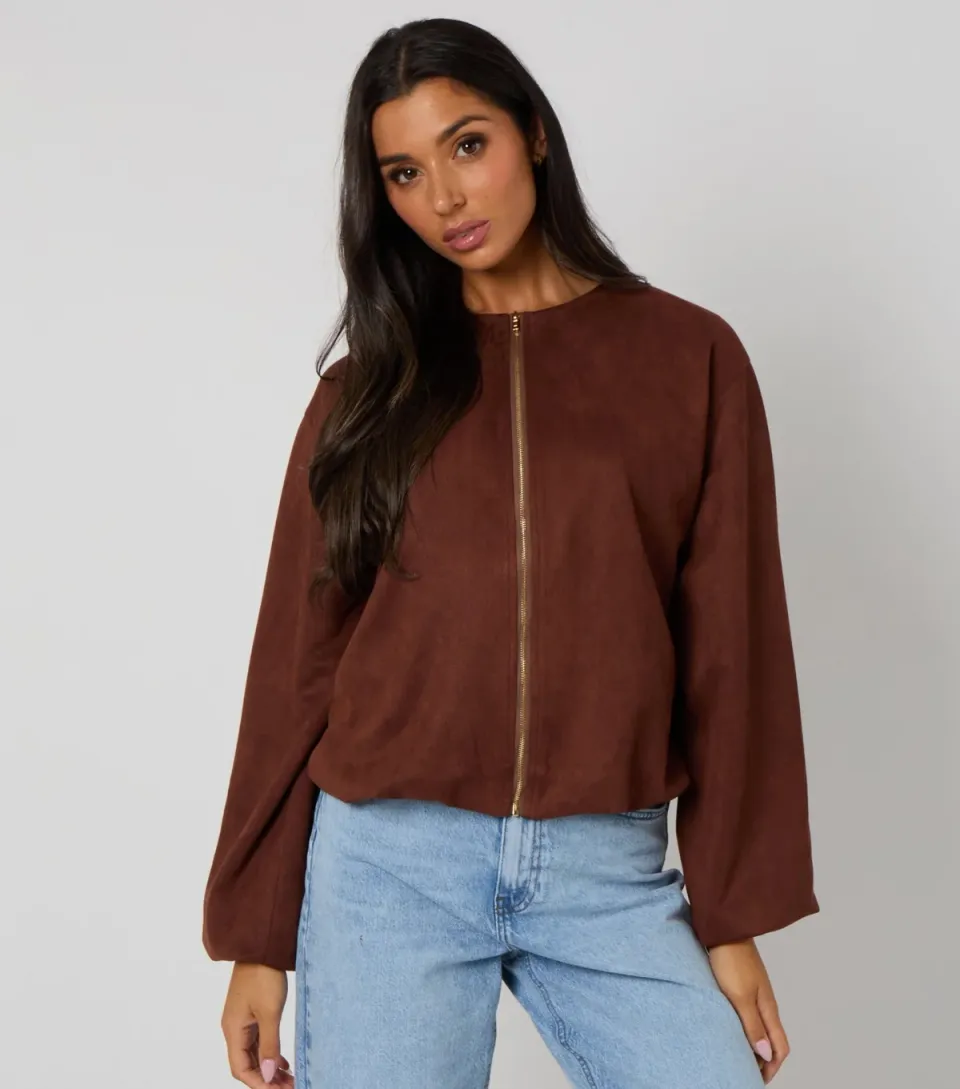Women's Rust Faux Suede Bubble Hem Jacket