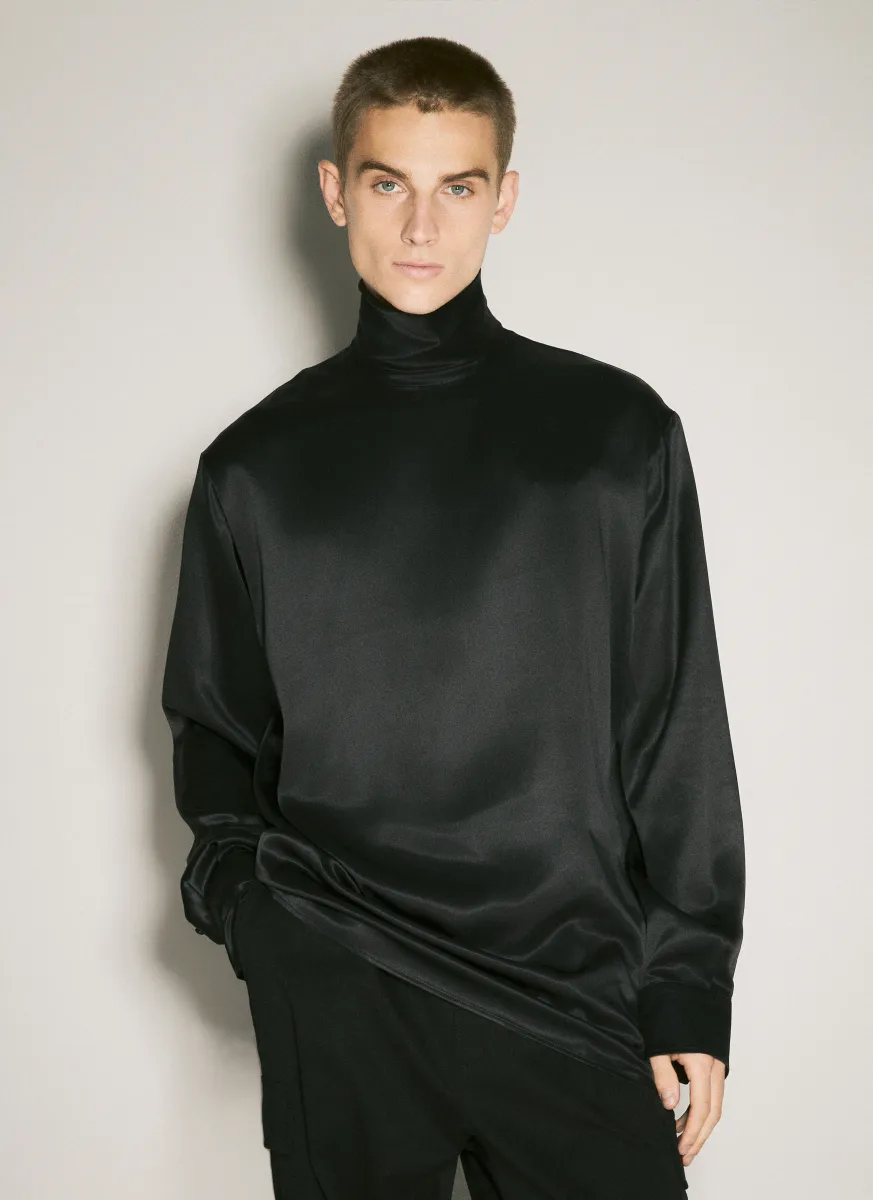 Loose Silk Turtleneck Top