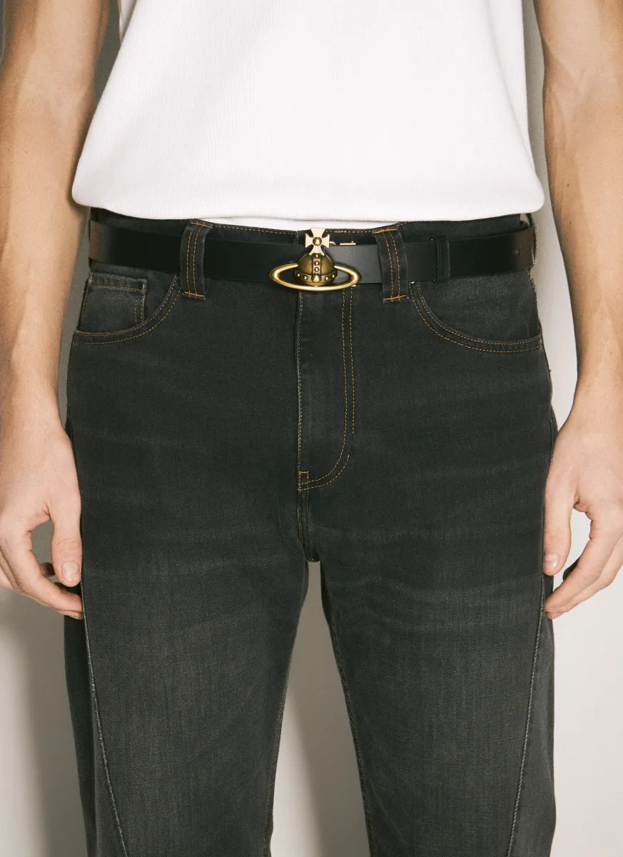 Orb Buckle Leather Belt