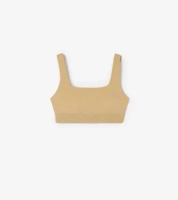 Check Trim Stretch Nylon Bra Top in Beige