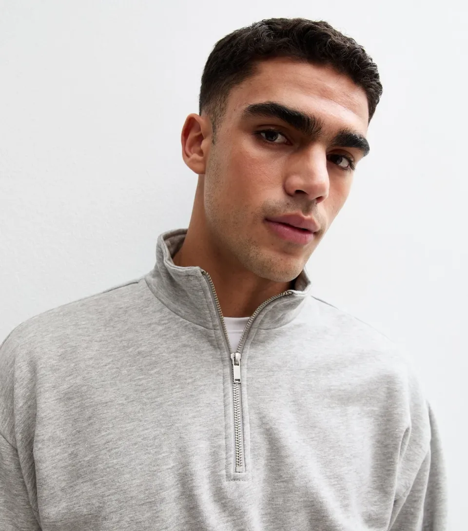 Men's Grey Relaxed Quarter Zip Sweatshirt
