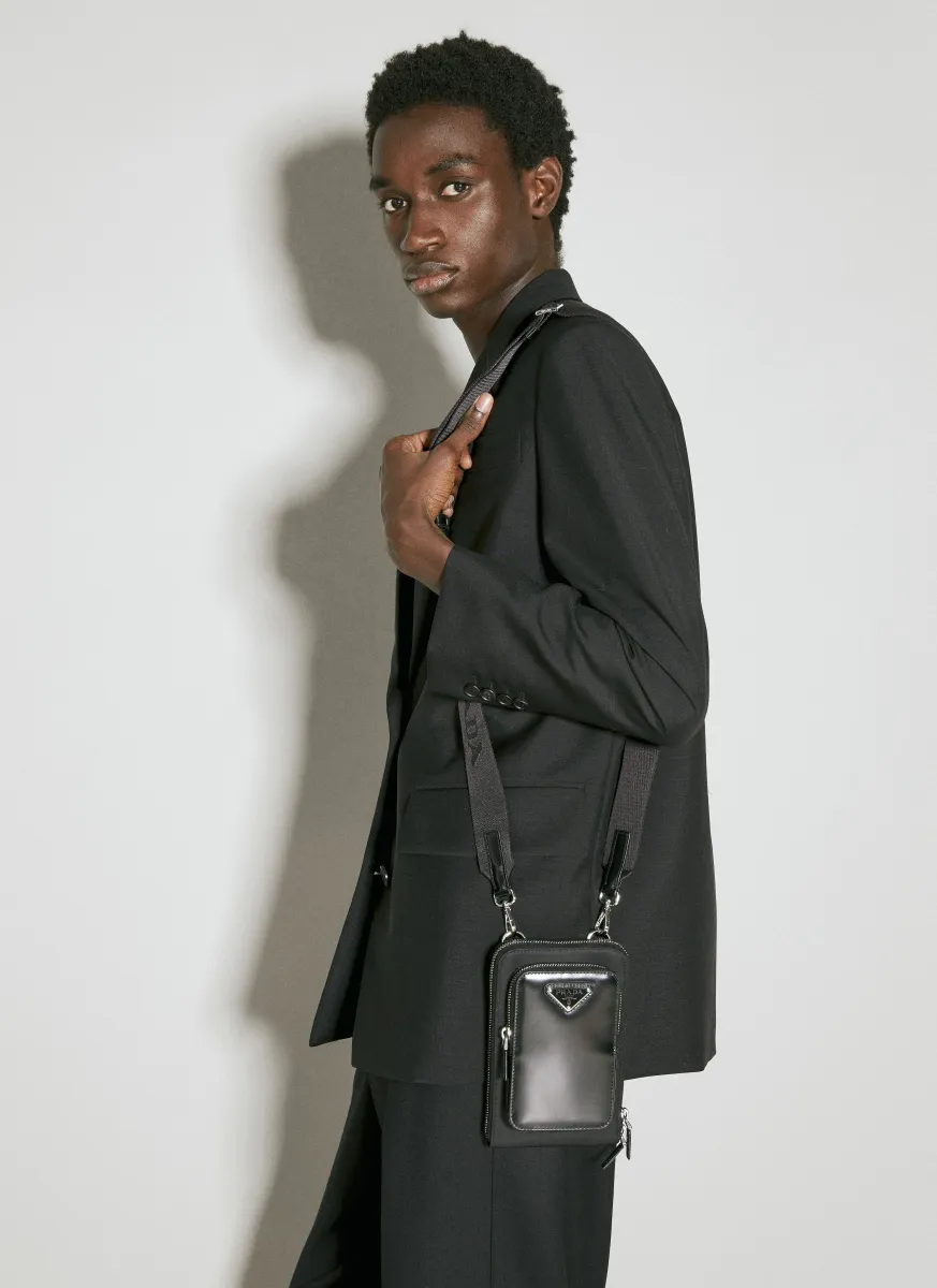 Re-Nylon And Brushed Leather Smartphone Bag