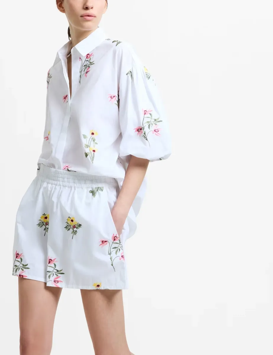 Pure Cotton Floral Shorts White Mix