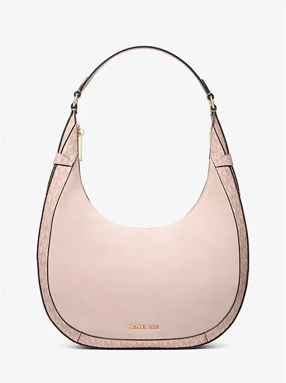 Preston Large Suede and Signature Logo Crescent Shoulder Bag