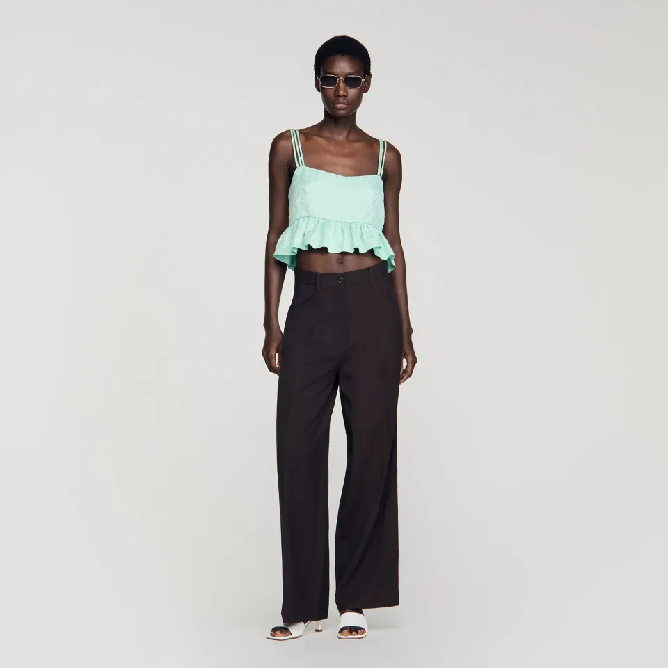 Floral jacquard ruffled crop top