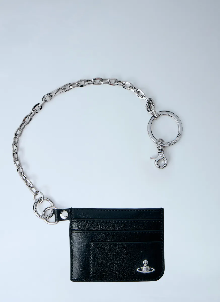 Chain-Attached Leather Card Holder