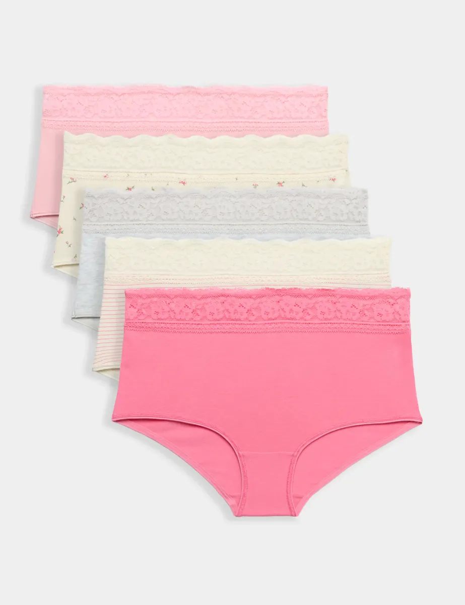 5pk Cotton Rich Printed High Rise Shorts Pink Mix