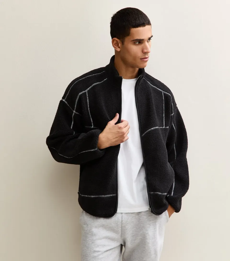 Men's Black Fleece Zip Up Jacket