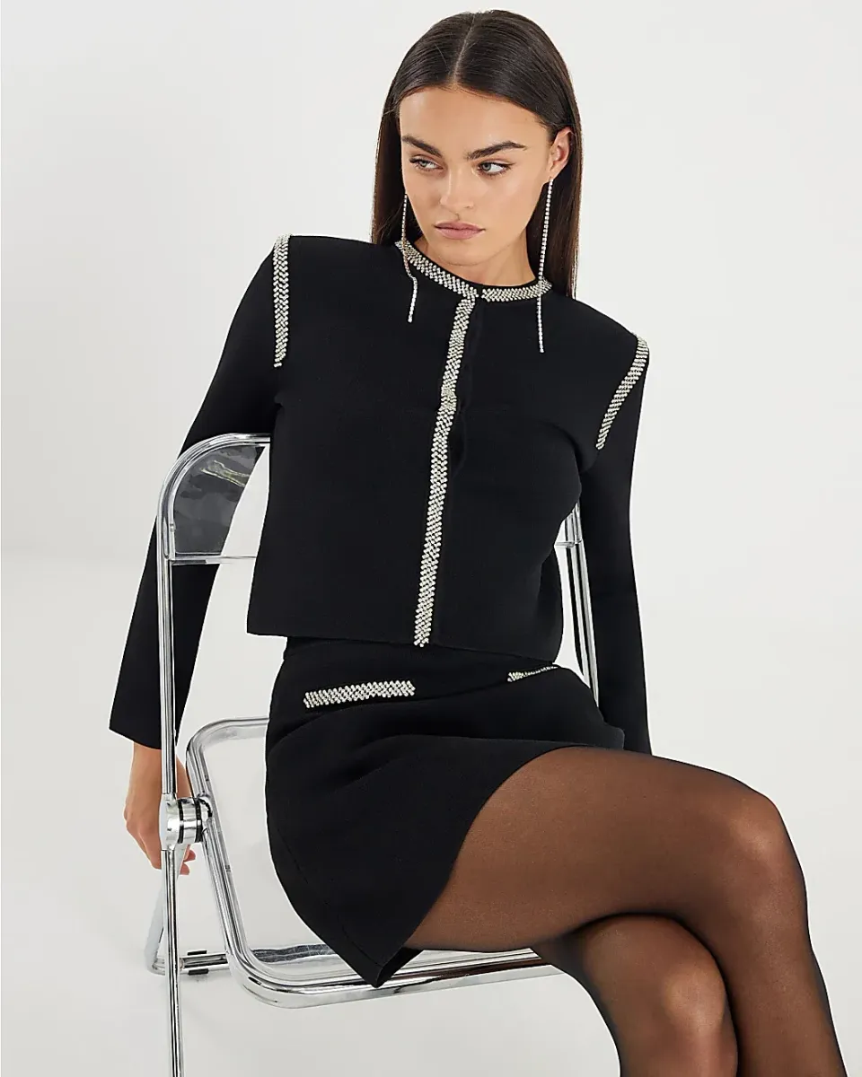 Knit Shoulder Pad Embellished Cardigan
