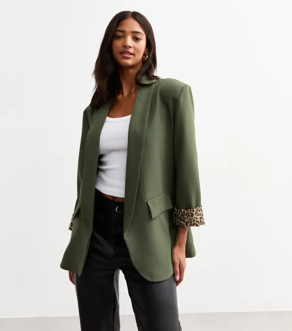 Women's Green Leopard Cuff Blazer
