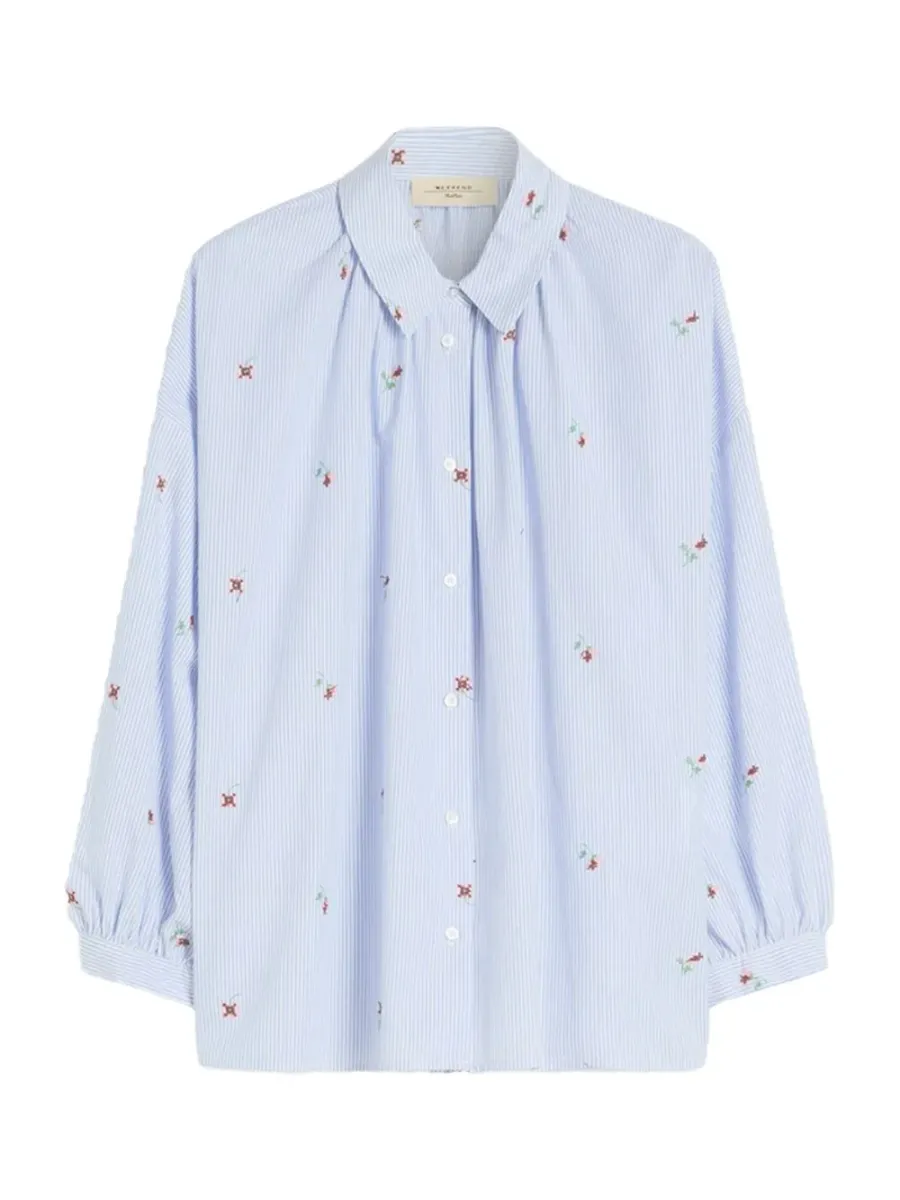 Poplin Shirt With Embroidery L. Blue
