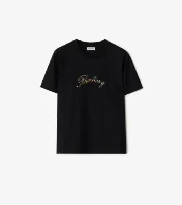Check Cursive Logo Cotton T-shirt in Black