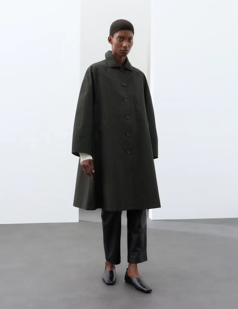 Pure Cotton Checked Collared Longline Car Coat Multi