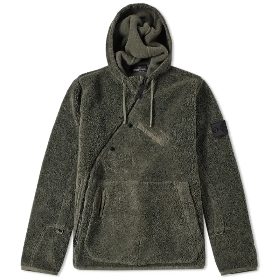 Asymmetric Pile Fleece Hooded Jacket