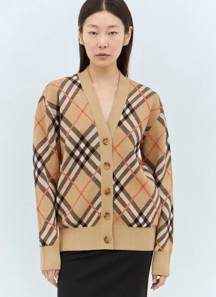 Check Wool-Blend Cardigan
