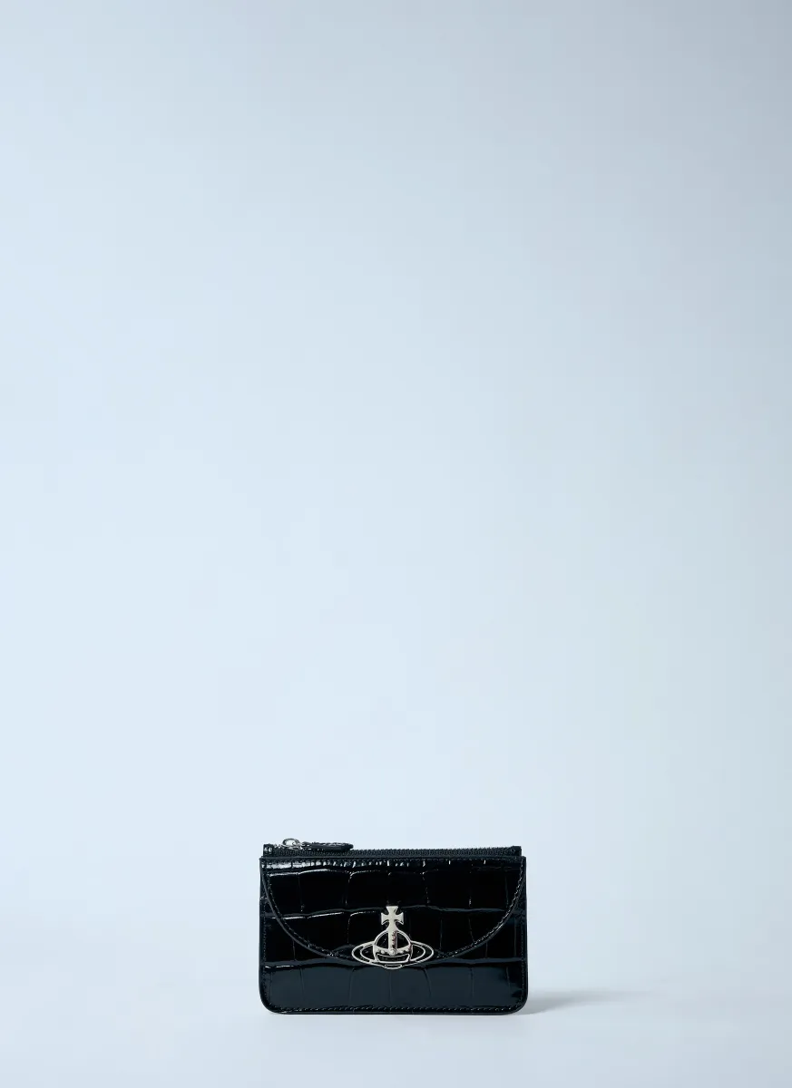 Half Moon Croc-Embossed Card Holder