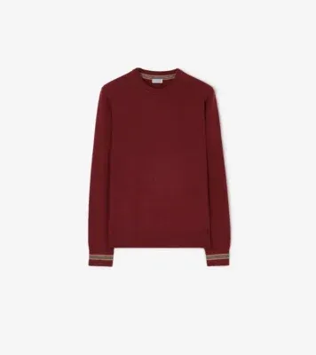 Icon Stripe Trim Wool Sweater in Carmine red