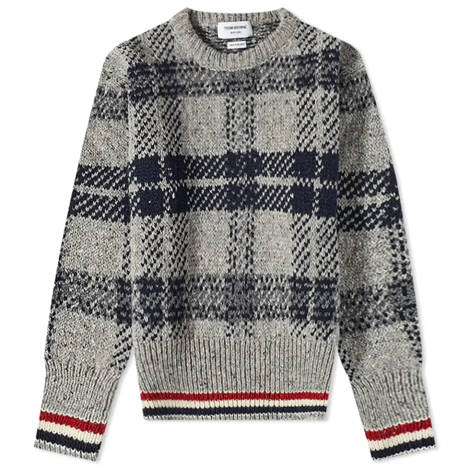 Mohair Tweed Check Crew Knit