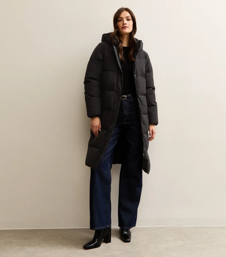 Women's Tall Black Longline Puffer Coat