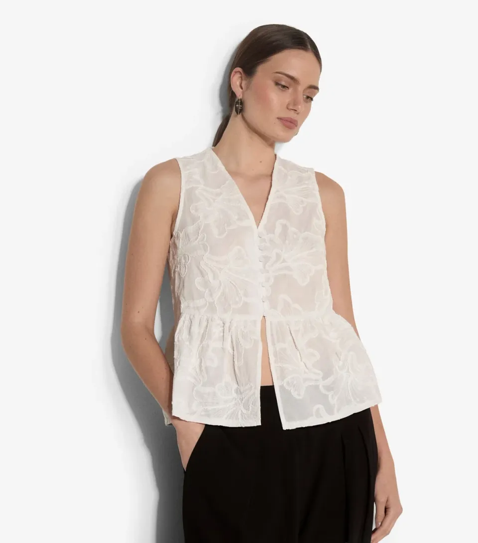 Women's White Embroidered Peplum Top