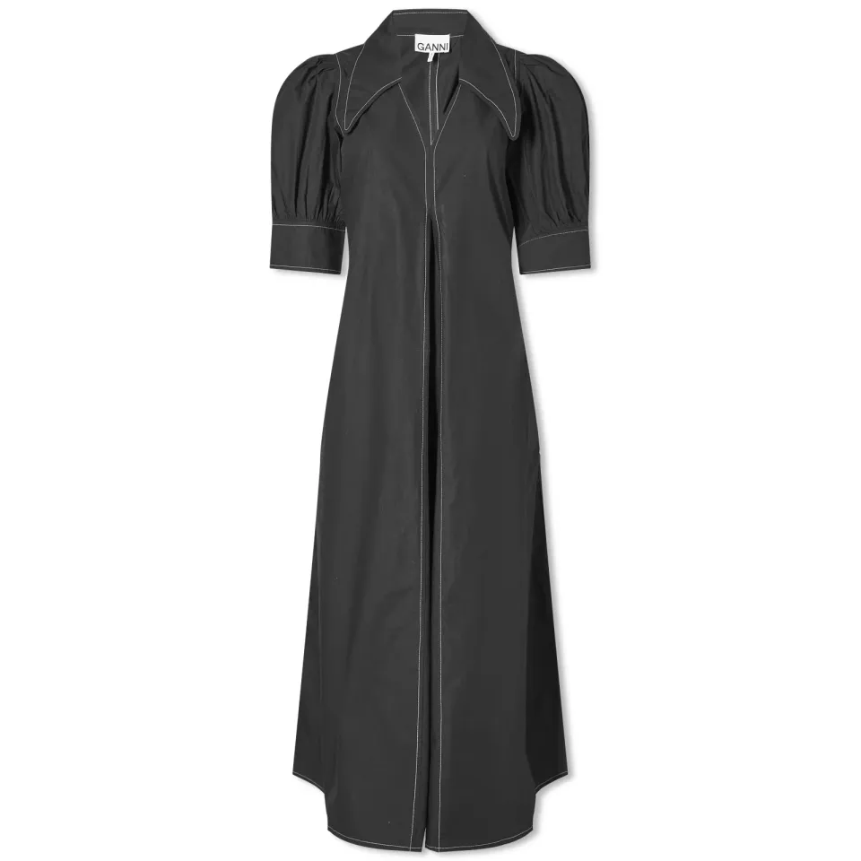 Cotton Poplin V-Neck Maxi Dress