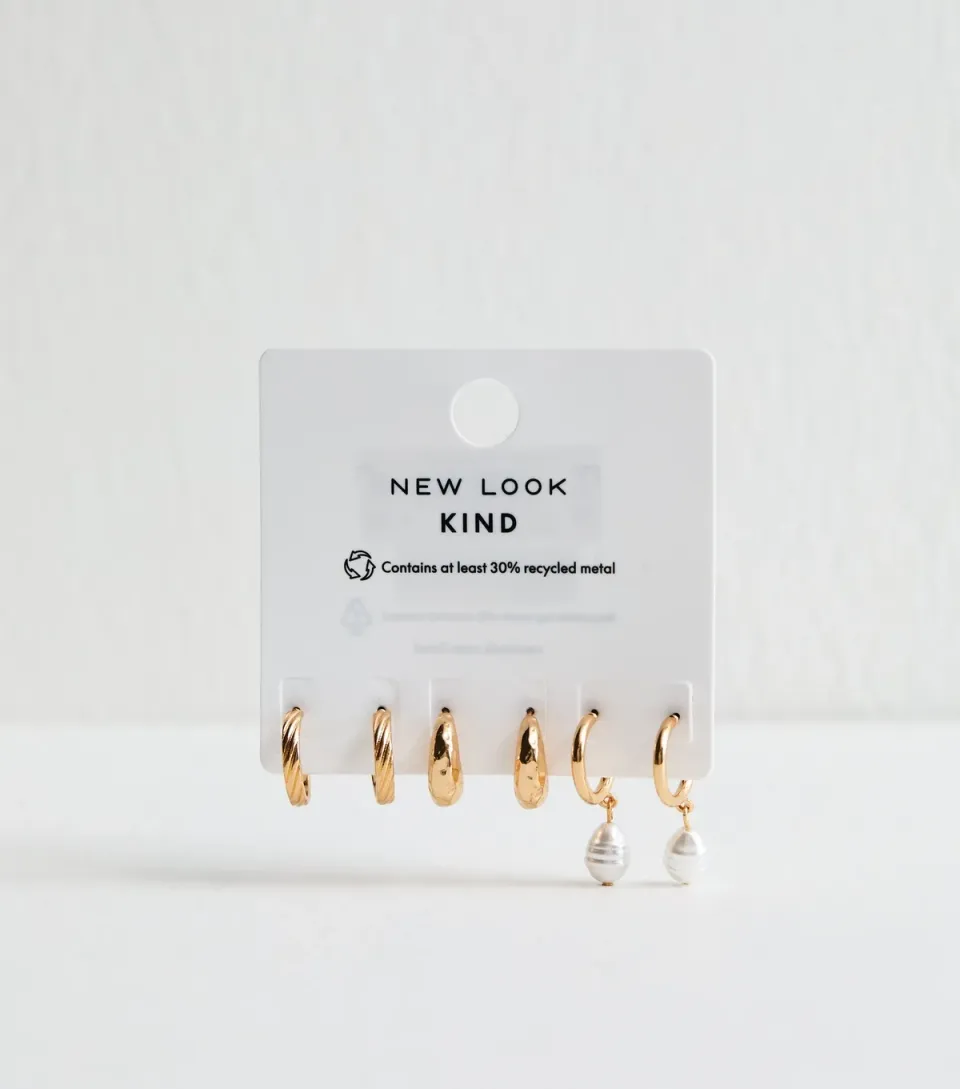 Pack Of 3 Gold Tone Sleek and Faux Pearl Mini Hoops