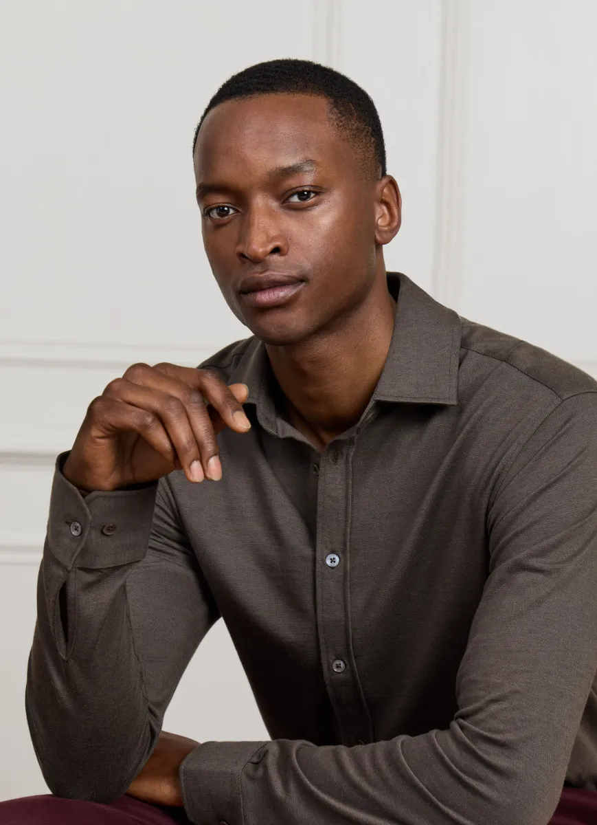 Classic Fit Cotton-Cashmere Jersey Shirt