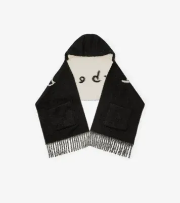 Logo Alpaca Wool Blend Hooded Scarf in Black