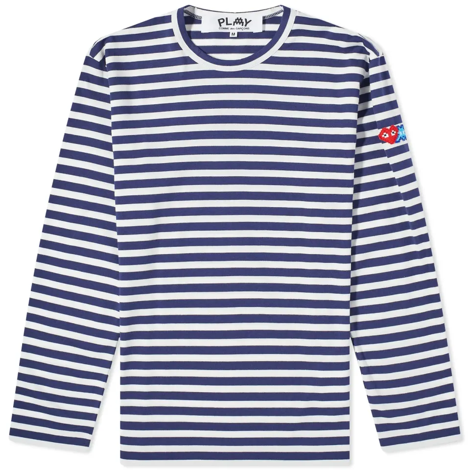 Long Sleeve Invader Heart Striped T-Shirt