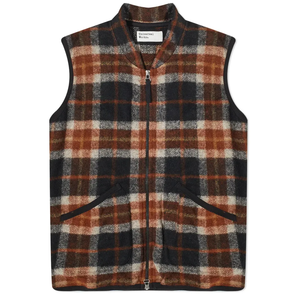 Check Wool Fleece Zip Waistcoat