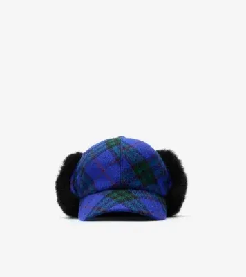 Check Wool Trapper Cap in Knight blue