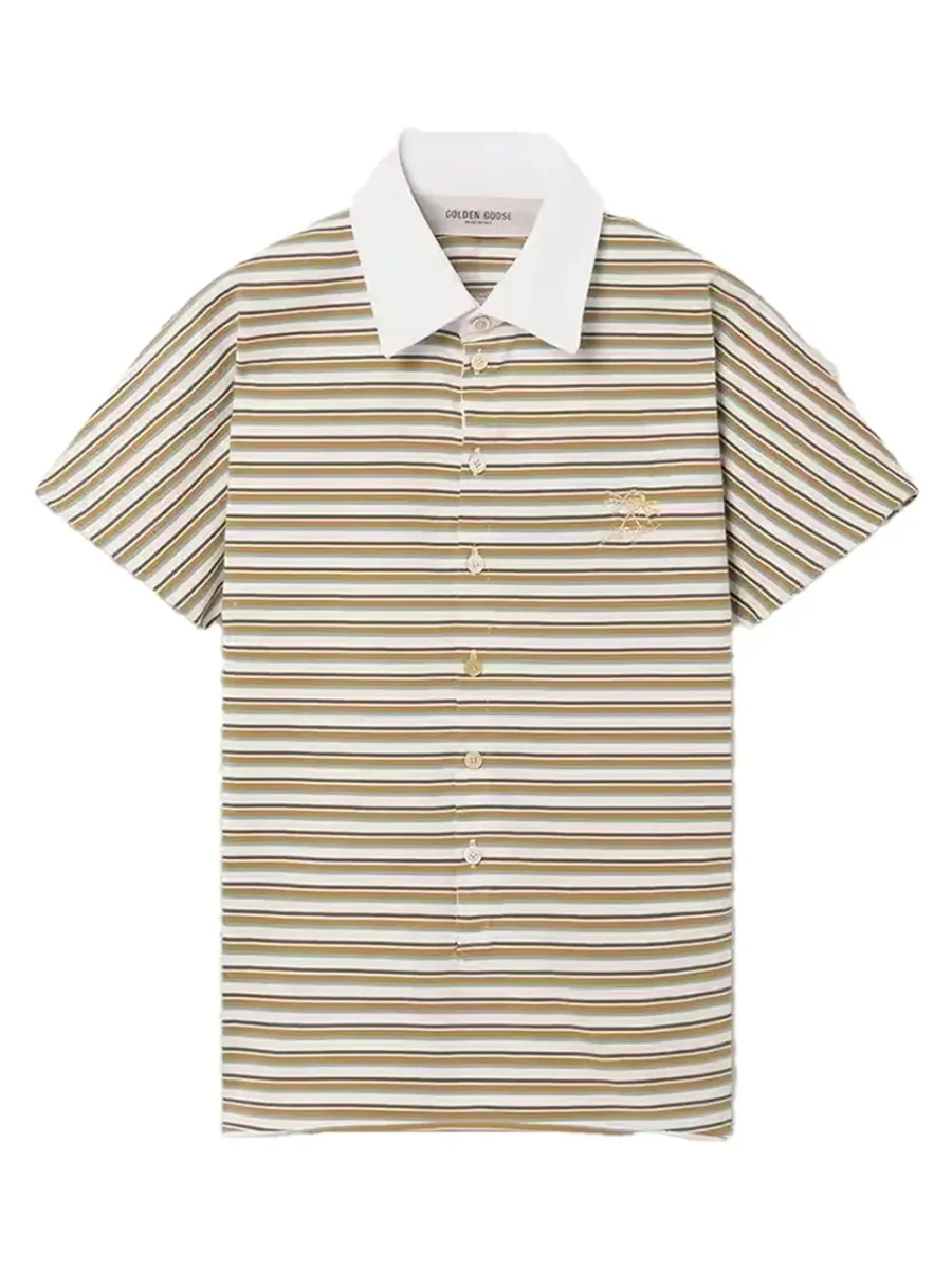 Striped Polo Shirt Beige White