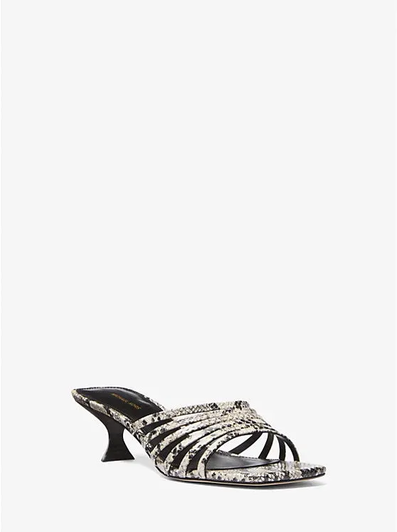 Haisley Snake Embossed Leather Kitten Sandal