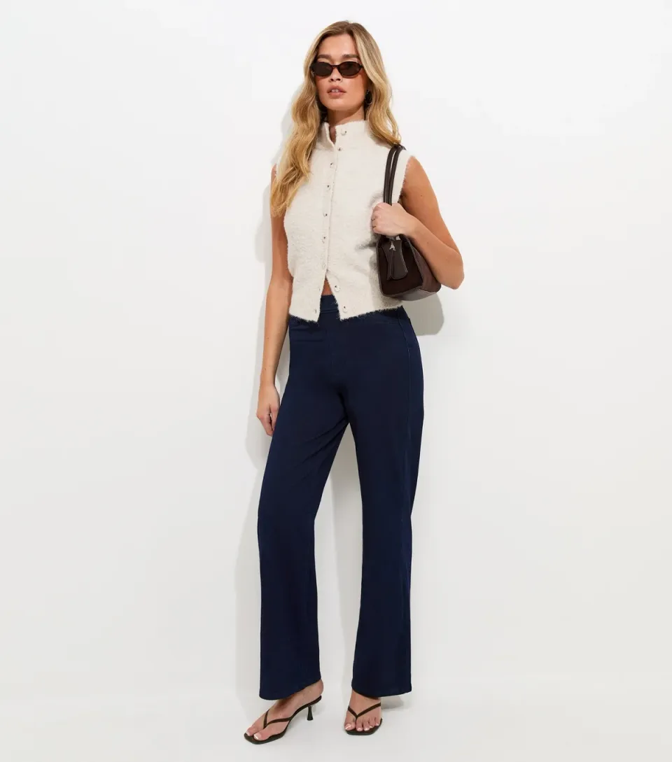 Women's Tall Blue With Cotton Jersey Wide Leg Jeans