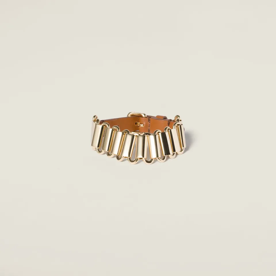 Metal and leather bracelet