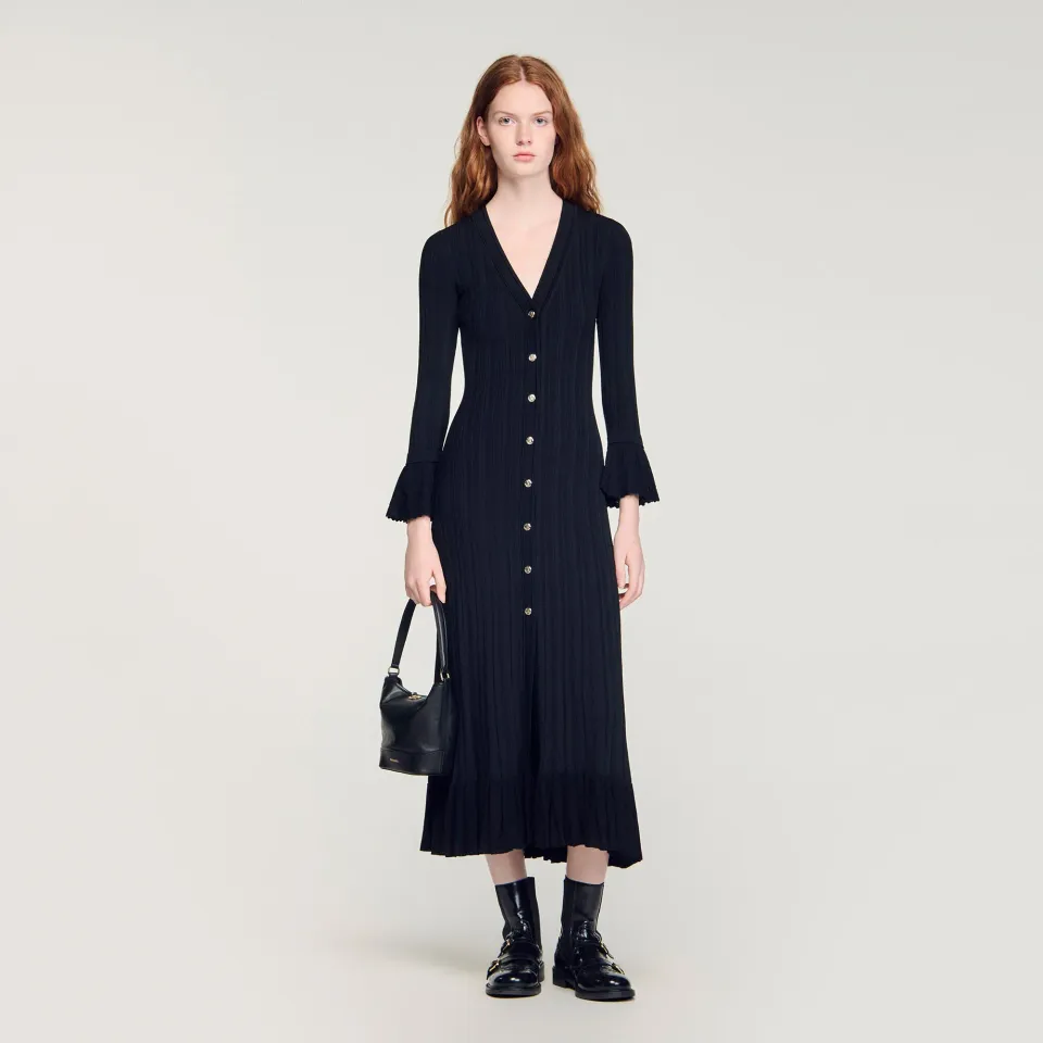 Knit maxi dress with ruffle