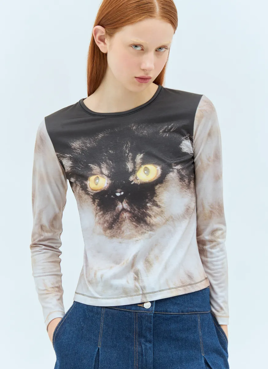 Cat Print Jersey Top