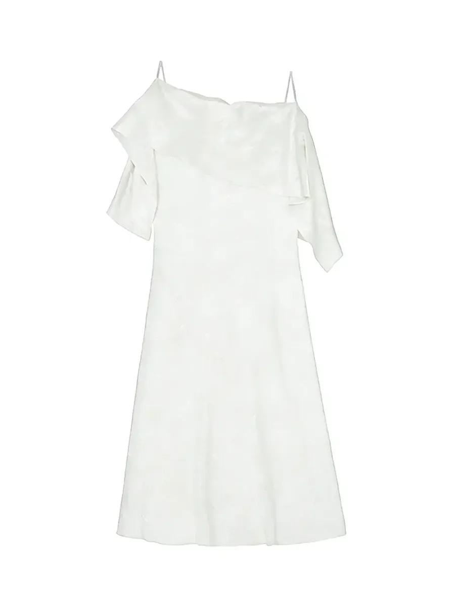 Folded Jacquard Slip Dress White