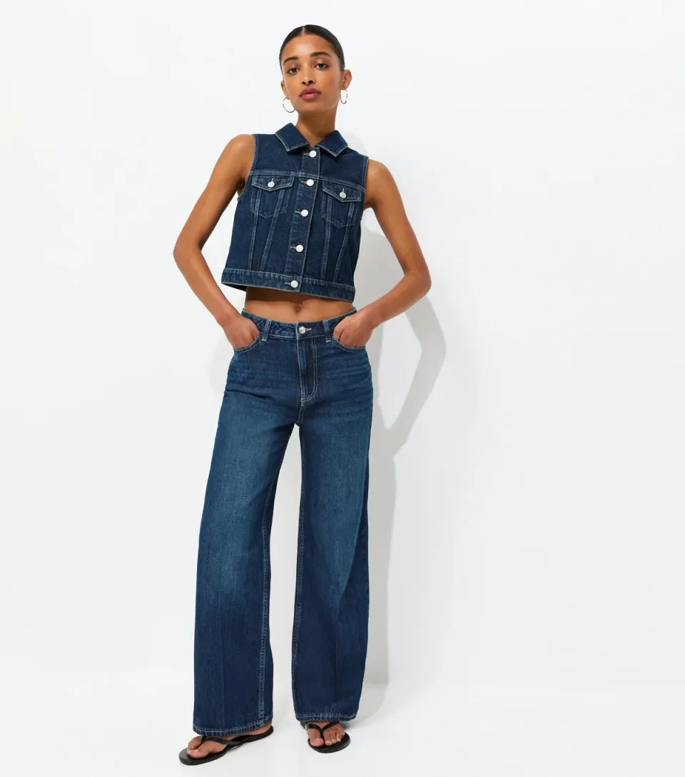 Women's Blue Centre Crease Wide Leg Jeans