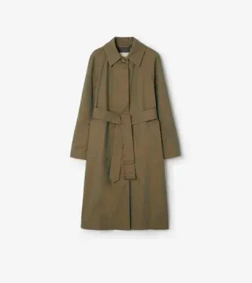Long Gabardine Car Coat in Bright olive - Women, Cotton Gabardine