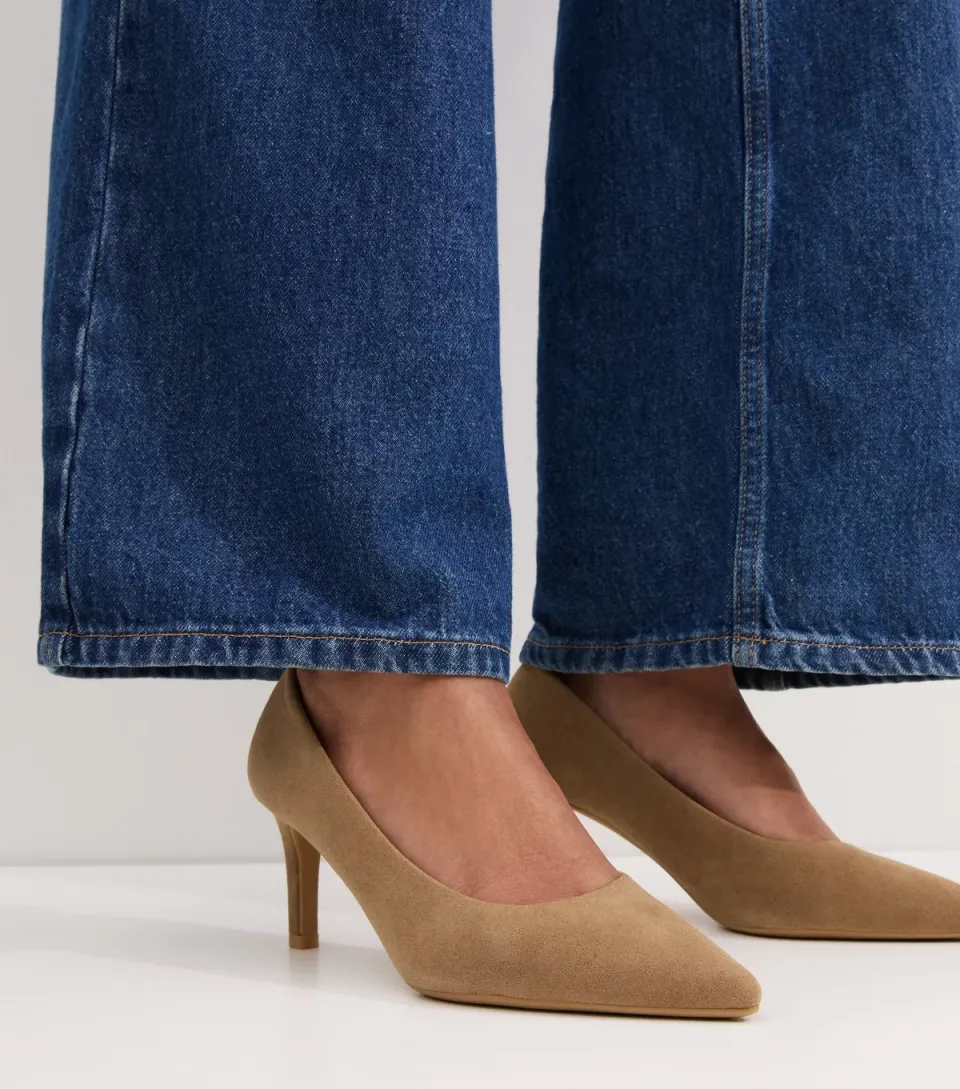 Women's Camel Faux Suede Pointed Toe Court Shoes Vegan
