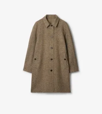 Long Herringbone Wool Dual Burberry Car Coat in Clay brown - Men, Cotton