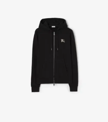 Check Knight Stamp Cotton Zip Hoodie in Black