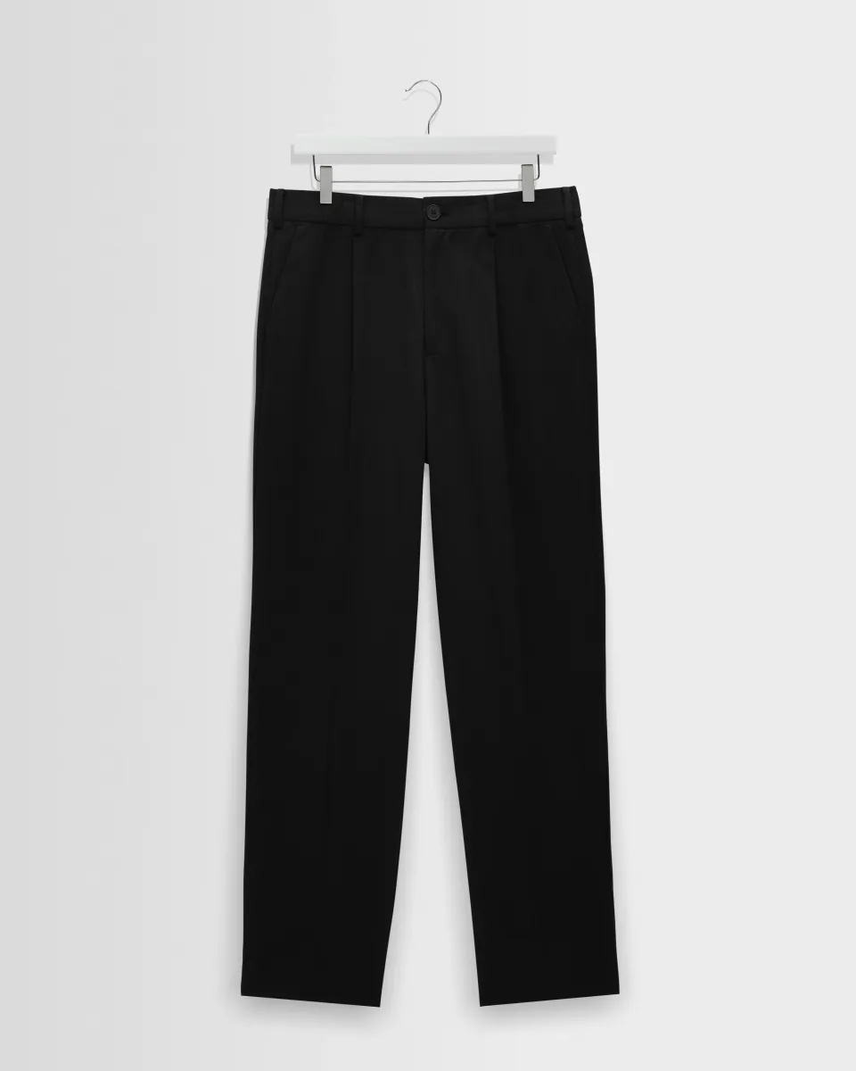 Aubyn - Black Cotton Tencel Twill Relaxed Fit Trousers