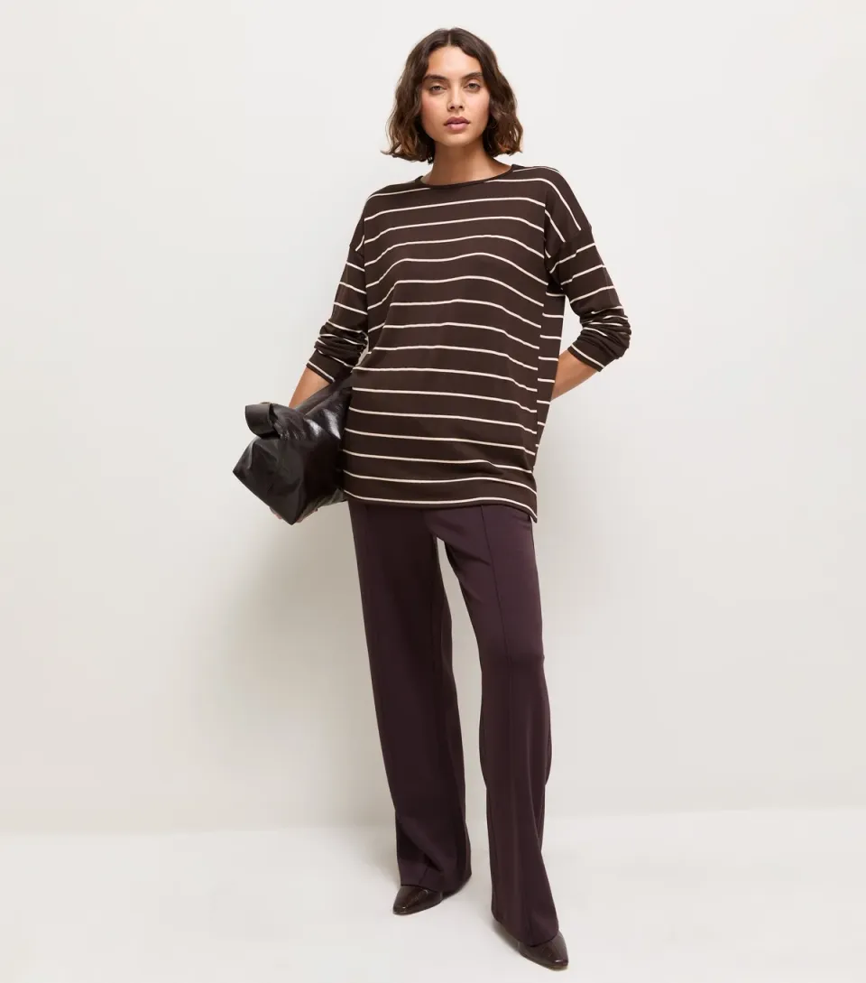 Women's Tall Brown Soft Touch Stripe Long Sleeve Top