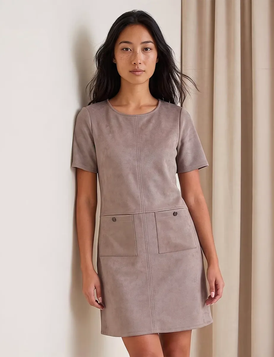 Petite Knee Length Shift Dress Taupe