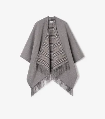 Reversible Check Wool Cape in Grey