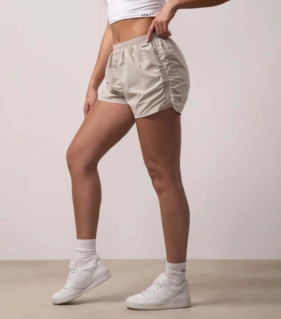 Women's Stone Elasticated Waist Ruched Shorts