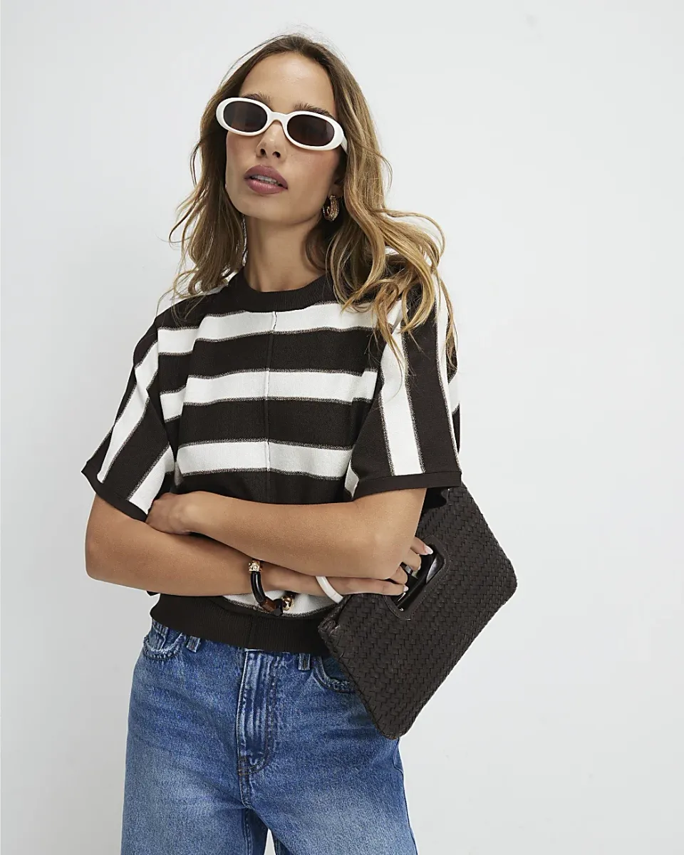 Knitted Striped Short Sleeve T-Shirt