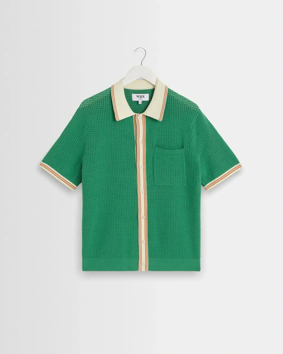 Belle - Green Tipped Pointelle Polo Shirt